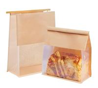 30Pcs Kraft Paper Bread Bags with Window,16 * 26+13cm Bakery Bags for Toast Homemade Bread with Ties,Oil proof,Food Storage Pouches Home Baking(Brown)