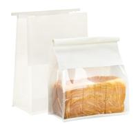30Pcs Kraft Paper Bread Bags with Window,22 * 28+11cm Bakery Bags for Toast Homemade Bread with Ties,Oil proof,Food Storage Pouches Home Baking(White)