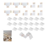 30Pcs LED Light Strip Connectors, 4-Pin RGB 10mm Solderless Connector Adapter Strip to Wire Quick Connection Includes T Shape L Shape RGB LED Light Strip Connectors for SMD 5050 Multicolor LED Strip