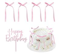 30PCS Light Pink Satin Bow Cake Toppers with 2 Birthday Standees - Elegant Pink Bow Decorations for Baby Shower, Wedding, Birthday & Party Cakes