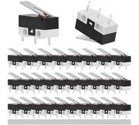30PCS Limit Micro Switch AC 2A 125V 3Pin SPDT Hinge Lever Momentary Push Button Micro Limit Switch 13.5mm 1NO 1NC Rocker Switches Snap with Solder Wire for Microwave Oven Door Arcade