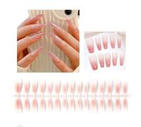 30Pcs Long Press On Nails Coffin French Fake Nails Tip Gradient Acrylic Nails Glossy False Nails For Women Girls