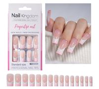 30pcs Long Square French Tip Press On Nails Glossy Acrylic False Nails Stick On Manicure Art Decors Easy Nail Application
