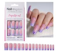 30pcs Long Square French Tip Press On Nails Glossy Acrylic False Nails Stick on Nails Manicure Nails Art Decors