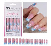 30pcs Long Square French Tip Press On Nails Glossy Full Covers Stick On Acrylic False For Women And Girls Professional Nail Art