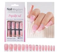 30pcs Long Square French Tip Press On Nails Glossy Full Covers Stick On Acrylic False For Women And Girls Professional Nail Art