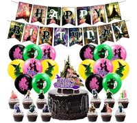 30PCS Magic Witch Birthday Decorations Magic Witch Party Supply Set Include Happy Birthday Banner, Cake Topper, Cupcake Toppers, Balloons for Birthday Party Decor