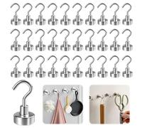 30PCS Magnetic Hooks, Neodymium Heavy Duty Strong Metal Magnet Hooks for Ship, Cruise, Kitchen, Garage, Office, Fridge, Silver Magnet Hangers with Hooks for Keys, Tools, Clothes Hanging Essentials