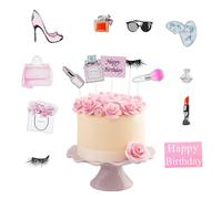 30PCS Makeup Cupcake Toppers, 2 Models Cosmetic Party Cake Decorations, Happy Birthday Topper for Girl Bridal Shower Makeup SupplIes