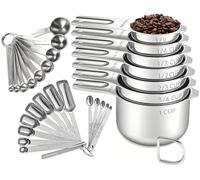 30PCS Measuring Cups and Spoons Set, 7 Nesting Measuring Cups, 18 Measuring Spoons and 5 Mini Spoons, Stainless Steel Kitchen Measuring Set for Dry and Liquid Ingredients, Perfect for Cooking & Baking