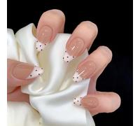 30pcs Medium Almond False Nails Polka Dot French Tip Press on Nails