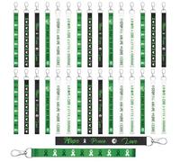 30Pcs Mental Health Awareness Ribbon Keychains Green Ribbons Inspirational Polyester Keyrings Lanyards for Campaigns Fundraiser Charity Activity Supplies Gifts