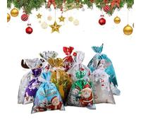 30Pcs Merry Pouch Christmas Drawstring Bags,Christmas Holiday Foil Gift Crinkle Bags,Reusable Xmas Wrapping Collection Wrap Bag,Assorted Sizes Foil Gift Wrapping B-ags for Presents,Parties