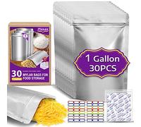 30PCS Midukit Mylar Bags for Food Storage 1 Gallon 10"x14" 8.6Mil, with Oxygen Absorbers 20000cc + Labels Heat Sealable Resealable Ziplock for Long Term Storage, Mylar Bags Large Food Grade