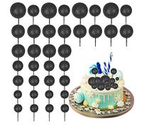 30Pcs Mini Balloon Cake Topper Glitter Foam Ball Cake Picks Decorations Faux Pearl Balls DIY Cake Insert Topper Baking Decoration for Baby Shower Wedding Anniversary Birthday Party Supplies Black