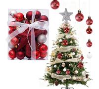 30pcs Mini Christmas Balls Ornaments Tree Top Star Gift Box Christmas Baubles Xmas Tree Pendant for Holiday Party Decorations Red Silver Gold Pink
