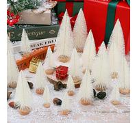 30Pcs Mini Christmas Tree Decor, Artificial Christmas Tree 5 Sizes,Mini Sisal Snow Frost Trees with Wooden Base for Christmas Decor Christmas Party Home Table Craft Decorations (Ivory-White)