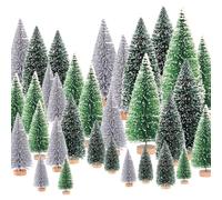 30Pcs Mini Christmas Trees - Artificial Christmas Tree Bottle Brush Trees with 5 Sizes, Snow Trees with Wooden Base for Christmas Party Home Table Craft Decor (Silver+Green+DarkGreen)