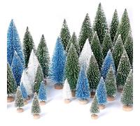 30Pcs Mini Christmas Trees Artificial Christmas Tree Bottle Brush Trees with Wooden Base for Christmas Decor Christmas Party Home Table Craft Decorations(Green+Blue+White)