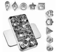 30Pcs Mini Cookie Cutter Set with Box, Small Stainless Steel Fruit Veggie Tiny Polymer Clay Cutters for Kids, Geometric Set for Biscuit Mold