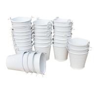 30pcs Mini Metal Bucket Tin Candy Box Buckets Souvenirs Gift Pails Perfect for Party Favors, Candy, Votive Candles, Trinkets, Small Plants (White)