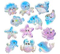 30Pcs Mini Ocean Resin Animals, Luminous Sea Animals Ornaments with Sparkle Flakes, Transparent Animals Figurines for DIY Fish Tank, Fairy Gardens, Aquariums & Dollhouse Decor