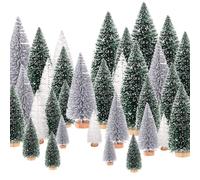 30pcs Mini Weihnachtsbaum Weihnachtsdeko Künstlicher , 5 Größen Weihnachtsbaum Klein mit Holz Basis, Weihnachtsbaum mit Schnee , Tischdeko Weihnachten(Dunkelgrün+Silber+Weiß)