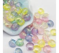 30pcs Mix Color Acrylic Clam Shell Tiny Spacer Beads,Pastel Mixed Colors Plastic Beach Scallop Shell Craft Loose Beads 14.5x12.5mm for Summer Jewelry Making,and Bead Assortments Beading