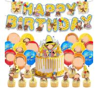 30PCS Monkey Party Balloon Decorations,Curious Theme Party Decorations Set Birthday Decorations Monkey Balloons Happy Birthday Banner, Monkey Cake Topper for Kids Curious Theme Birthday Party