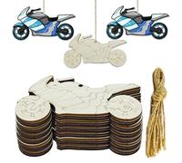 30pcs Motorcycle Wood DIY Crafts Cutouts Wooden Motorcycle Shaped Hanging Ornaments with Hole Hemp Ropes Gift Tags for Wedding Birthday Christmas Decorations