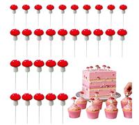 30Pcs Mushroom Cake Decorations,Mushroom Decor,Red Mini Mushrooms Toothpicks,Mushroom Cupcake Toppers,Mushrooms Cake Picks for Birthday Baby Shower Party Micro Landscape Decorations