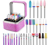 30Pcs Nail Drill Bits Set with Holder, 3/32 Inch Ceramic Diamond Carbide Cuticle Efile Remover Nail Drill Bit for Home Salon Acrylic Gel Polish Manicure Pedicure