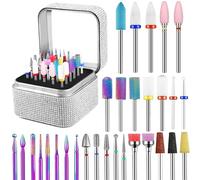 30Pcs Nail Drill Bits Set with Holder, 3/32 Inch Ceramic Diamond Carbide Cuticle Efile Remover Nail Drill Bit for Home Salon Acrylic Gel Polish Manicure Pedicure
