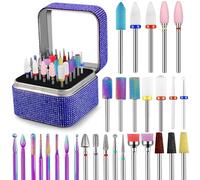 30Pcs Nail Drill Bits Set with Holder, 3/32 Inch Nail Drill Bits for Acrylic Nails, Ceramic Diamond Carbide Cuticle Efile Remover Bits for Home Salon Acrylic Gel Nail Polish