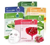 30pcs Natural Fruit Sheet Face Masks Multipack Hydrating, Skin Brightening, Anti-Ageing & Redness Relief | Aloe Vera, Blueberry, Pomegranate, Cucumber Korean Skincare Gift Set for Women & Teens |