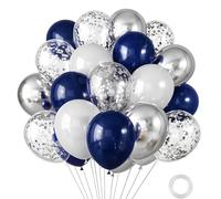 30pcs Navy Blue White Silver Balloons Different Sizes 12 10 Inches with Silver Confetti Balloons Kit for Birthday Baby Shower Wedding Graduation Party Decoration
