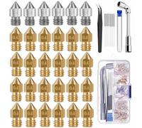 30pcs Nozzles 0.4mm 0.2mm 0.6mm,3D Printer Brass Stainless Steel Hotend Nozzles for Ender3 V2/Ender3/Ender3 Pro/Ender3 Max/Ender5 Pro/Ender3 S1/Ender 3Neo/CR10 Series(30Pcs-0.4mm Size Suite)