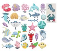 30PCS Ocean Iron On Patches Cute Coastal Shark Starfish Dolphin Turtle Coral Sealife Embroidered Appliques l for Kids Jackets Backpacks Jeans Trucker Hat Dress DIY Crafts Decoration(Pastel Colors)