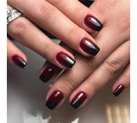 30Pcs Ombre Red Press on Nails Short Square Acrylic French False Nails,SXVME Short Coffin Natural Gradient Color Acrylic Fake Nails Set Elegant Glossy Gel Stick on Nail for Women Daily Wear