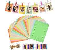 30Pcs Paper Photo Frames with Clips and Hemp Ropes, Hanging Album Frame, 6x4 inch Kraft Cardboard Picture Frames Mats for Home School Office Wall Decoration (Colorful)