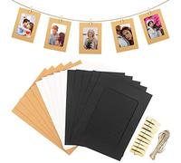 30Pcs Paper Photo Frames with Clips and Hemp Ropes, Hanging Album Frame, 6x4 inch Kraft Cardboard Picture Frames Mats for Home School Office Wall Decoration (3 Colors)
