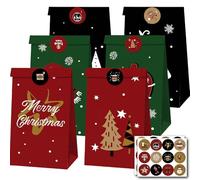 30Pcs Party Bags, Christ-mas Gift Bags for Kids Party 130X 80 X 240mm,Kraft Paper Candy Bags with Thank you Stickers Goodie Gift Treat Sweet Bag for kids party Baby Shower Xmas Halloween Favour