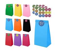 30Pcs Party Bags with 36 Stickers for Kids Party Bag,13x24x8cm Blue Small Gift and Sweet Bags for Girl Boy Flat Bottom Kraft Paper Bag with Thank you Stickers for Kids Birthday Xmas Halloween