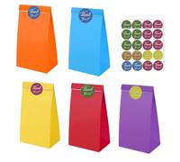 30Pcs Party Bags with 36 Stickers for Kids Party Bag,13x24x8cm Colorful Small Gift and Sweet Bags for Girl Boy Flat Bottom Kraft Paper Bag with Thank you Stickers for Kids Birthday Xmas Halloween