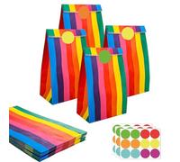 30Pcs Party Bags with 36 Stickers for Kids Party Bag,13x24x8cm Rainbow Small Gift and Sweet Bags for Girl Boy Flat Bottom Kraft Paper Bag with Thank you Stickers for Kids Birthday Xmas Halloween