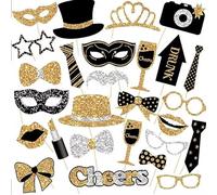 30PCS Party Photo Booth Props Kit - Selfie Props for Adults, Black & Pink Party Supplies for Women, Men, Weddings, Graduation, Prom