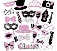30PCS Party Photo Booth Props, Selfie Party Props for Adult Party Black Pink Party Photo Props for Women Men Anniversary Birthday Weddings Graduation Prom Party Supplies Funny Selfie Props Kit