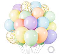 30pcs Pastel Macaron Balloons Different Sizes 12 10 Inches Metallic Gold Confetti Balloons Kit for Easter Celebration Baby Shower Birthday Graduation Macaron Themed Party Decoration
