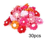 30PCS Pet Hair Bows, Colorful Flower Pearl Decor Dog Cat, Puppy Grooming Accessories, Polyester Fabric Rubber Band Design for Small Dogs Cats