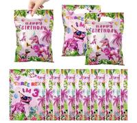 30Pcs Pink Dinosaur Birthday Party Bags,Three Rex I'm 3 Dino Happy 3rd Birthday Plastic Small Goodie Gift Bag Dinosaur Theme Gift Wrap Presents Bag Baby Shower Party Favors Supplies